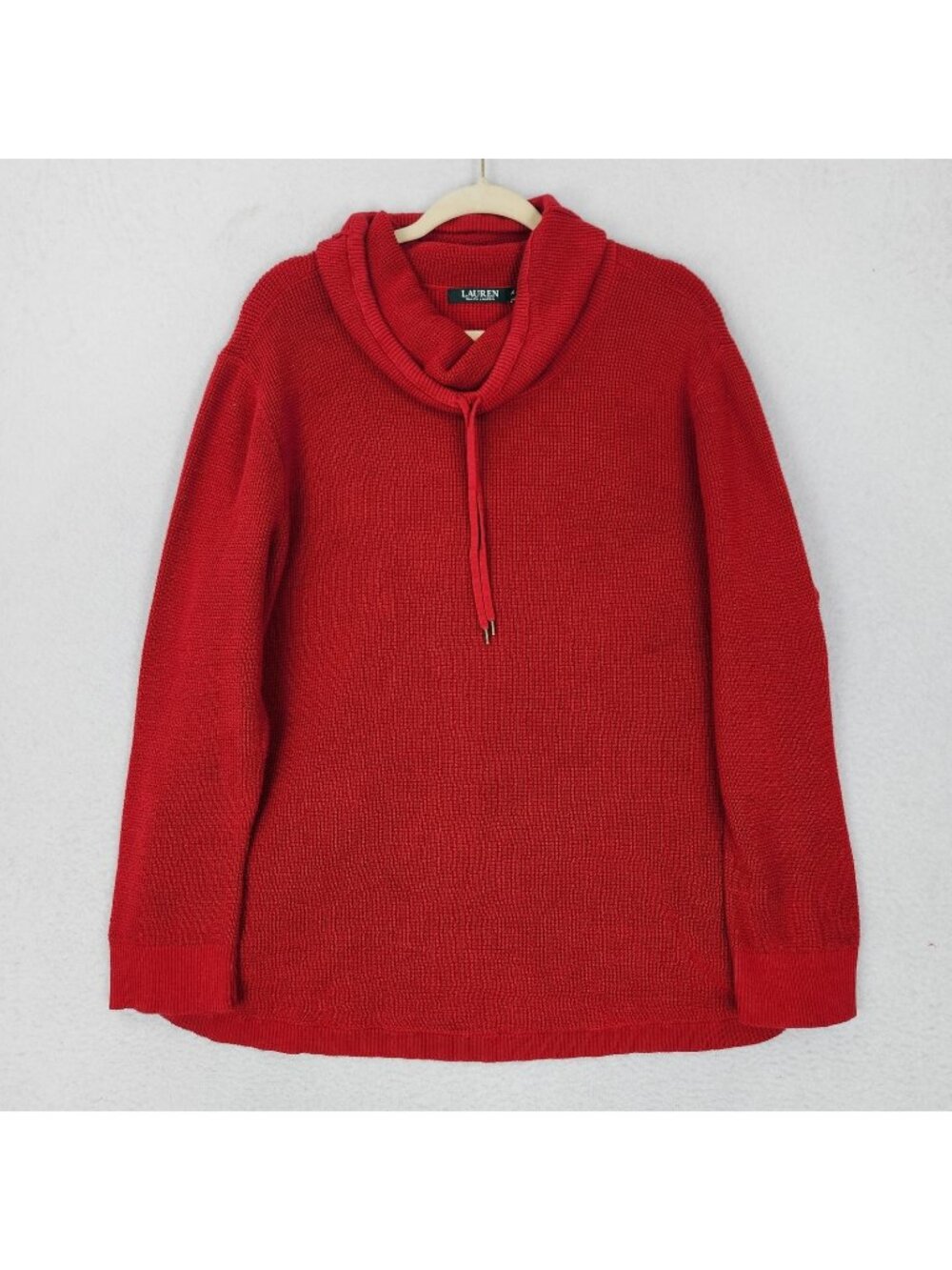 Ralph Lauren Sweater Womens 3X Red LRL Cowl Neck Waffle Knit Pullover Casual